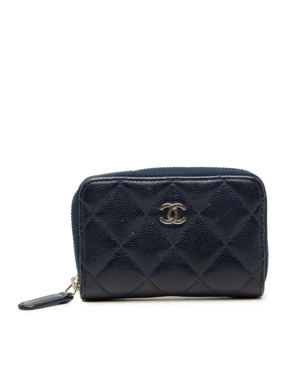 Chanel Quilted CC Logo Coin Purse Navy Caviar Leather